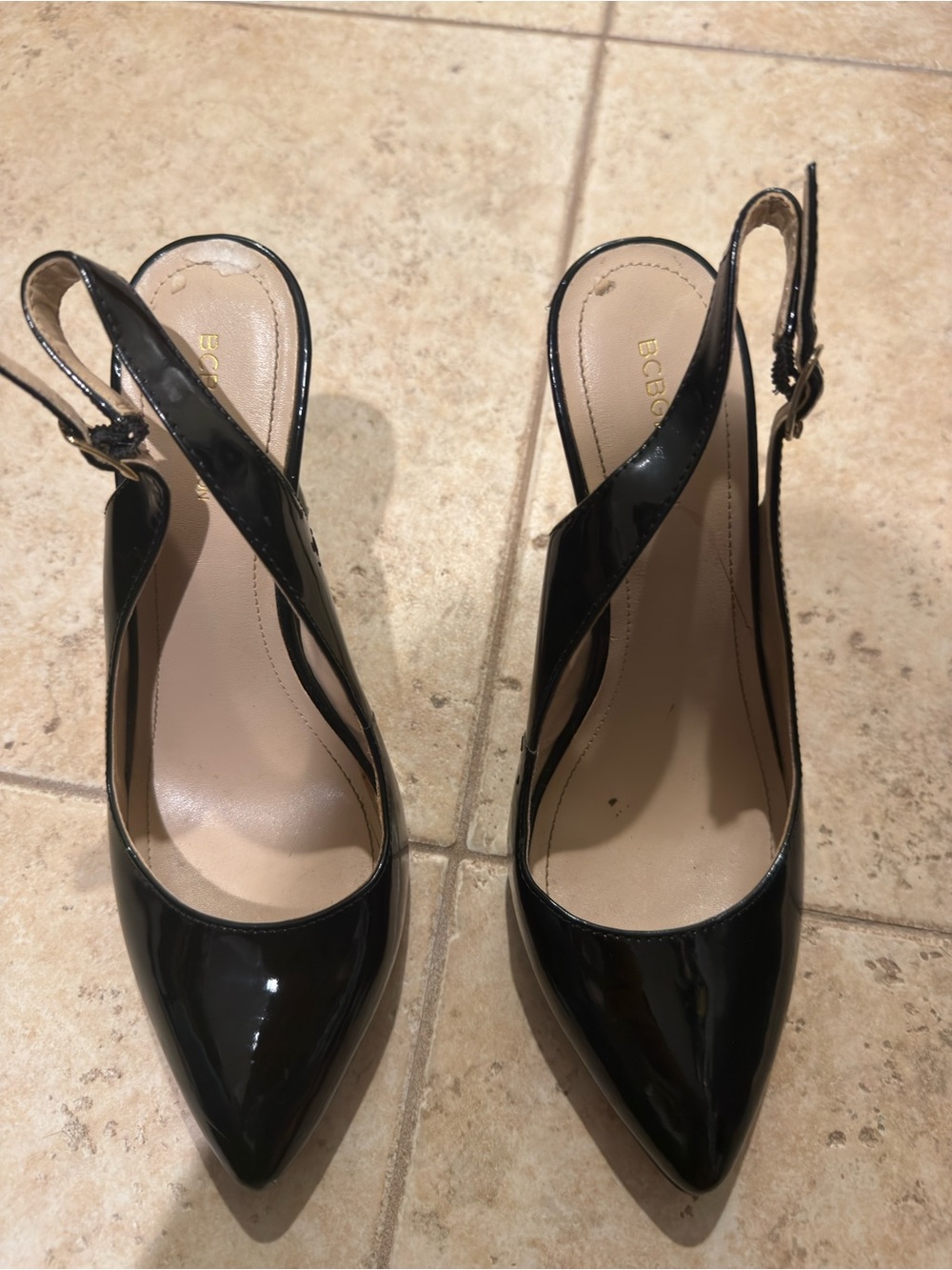 BCBG Black Patent Leather Pointed Slingback Pumps